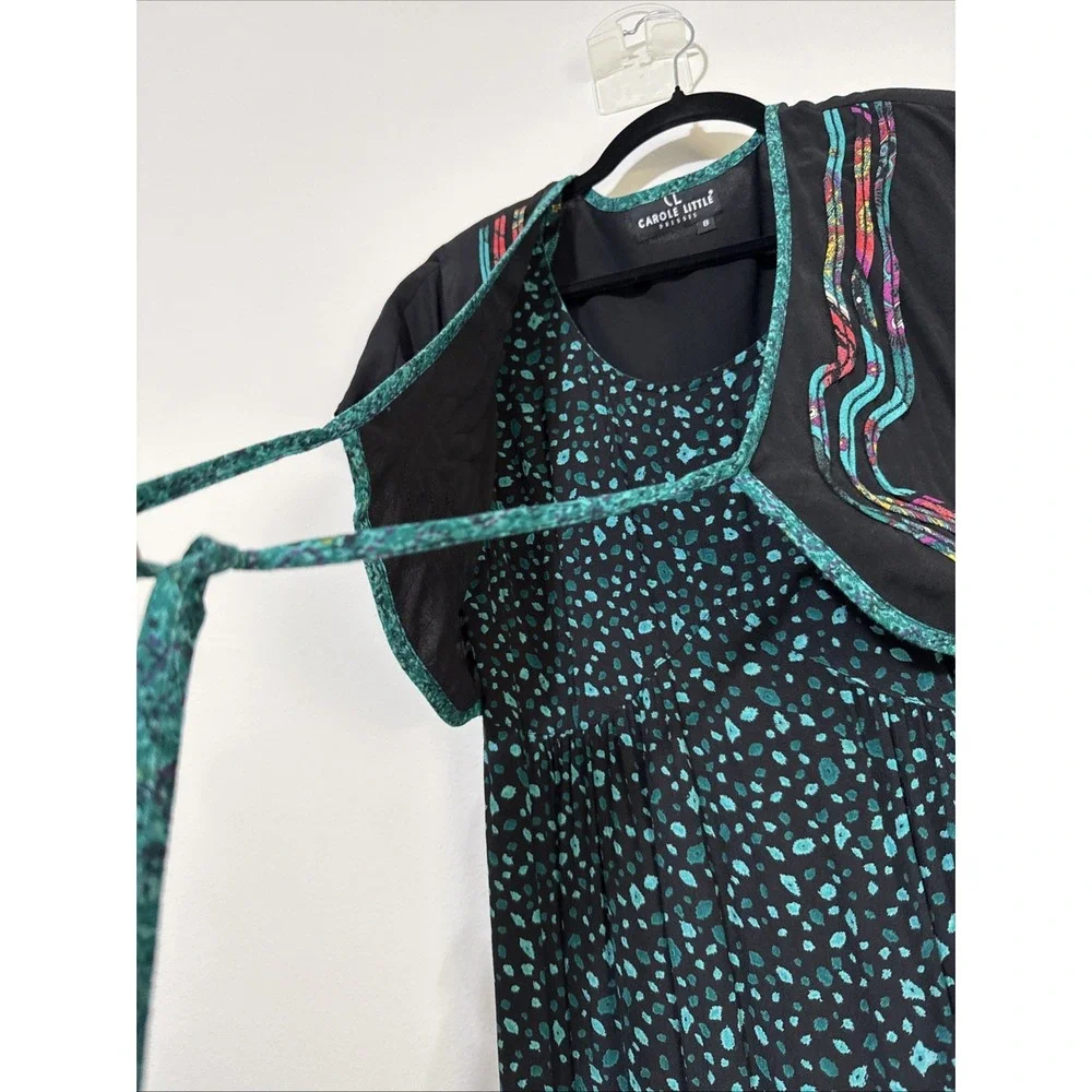 Vtg CAROLE LITTLE Dress Womens 8 Maxi‎ Art to Wear Faux Bolero 90s Boho Western - Picture 4 of 16